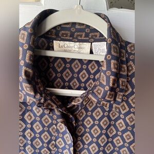 VINTAGE La Chine Classic Elegant Button Down Shirt Gold and Blue, Women’s Sz 10